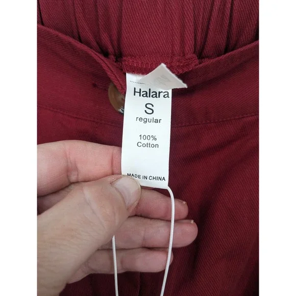 Halara Joggers Women Small Dark Red High Waisted Pleated Cotton Twill Casual NWT - Picture 4 of 10